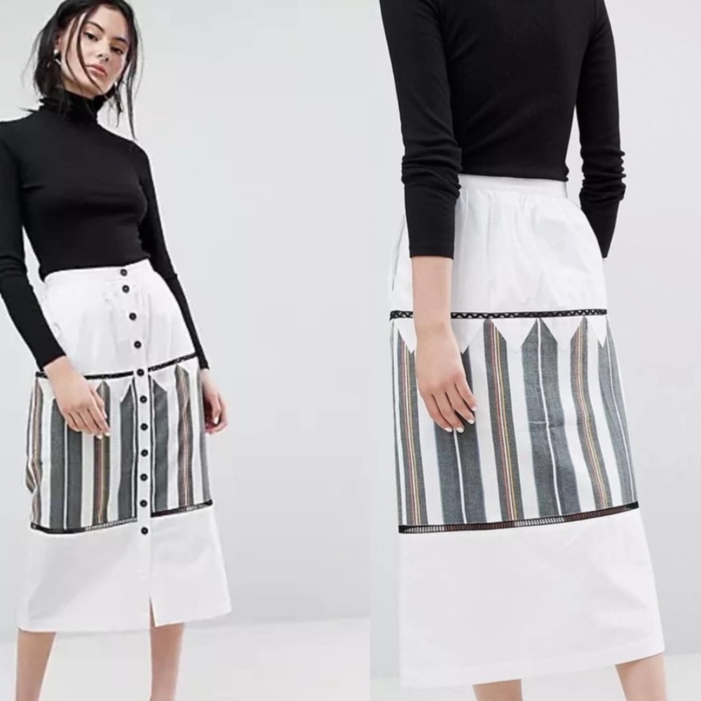 ASOS Button Front Stripe Detail Midi Skirt Size 6